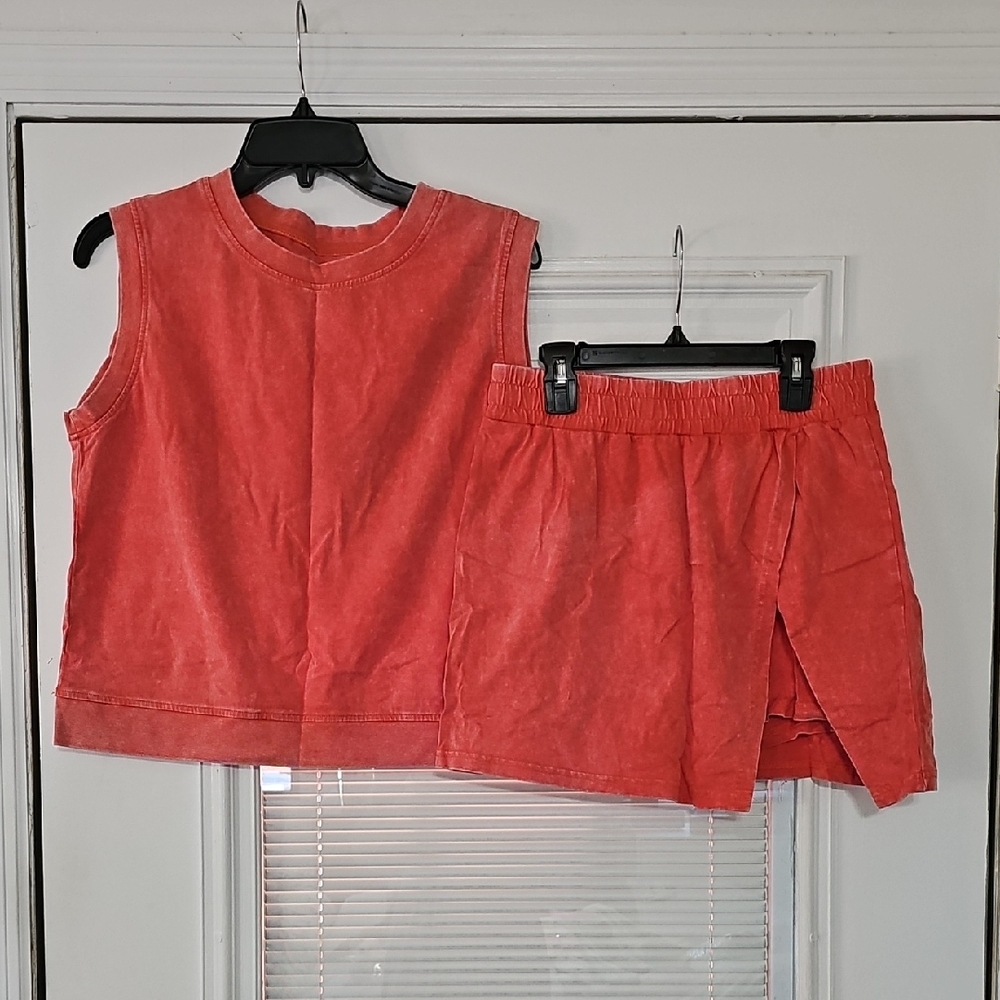 Orange Cotton Tank Top & Skort Set- Size S
